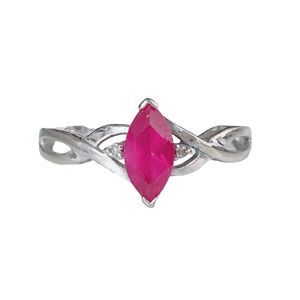 10K 10KT WHITE GOLD PINK RUBY MARQUISE CUT RING Sz 7